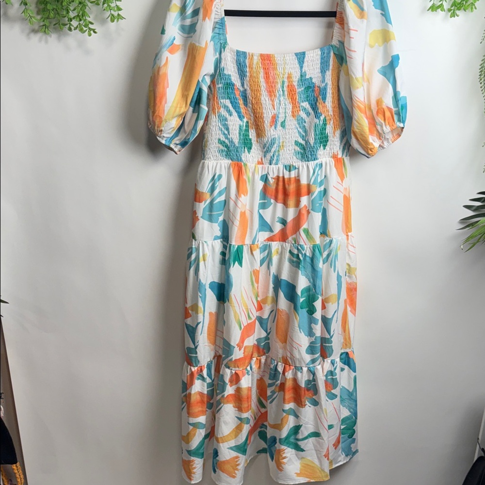 Vibrant Floral Maxi Dress with Puff Sleeves